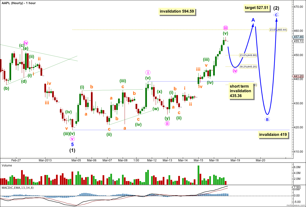 AAPL Elliott Wave Chart hourly 2013